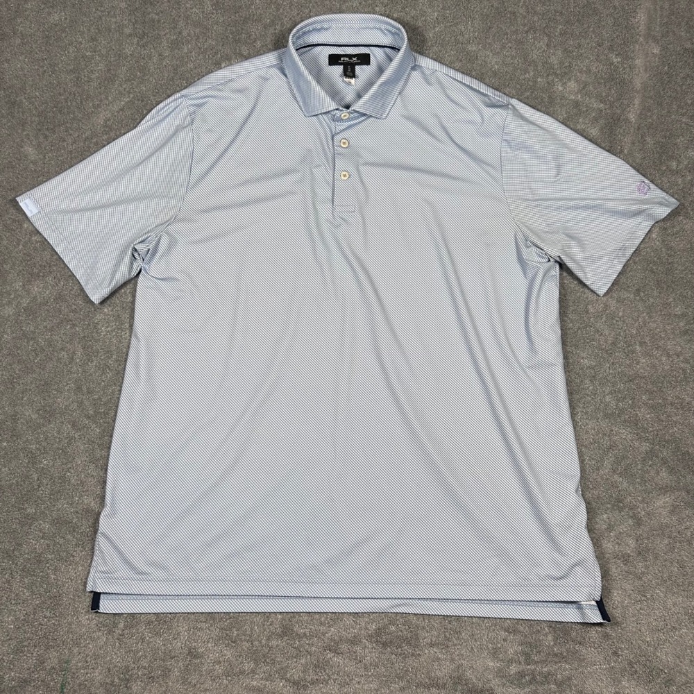 RLX Ralph Lauren Golf Polo Blue White Micro Check Shirt Mens XL Cascade Hills CC